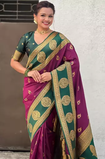 Wine color soft silk fabric woven designer girlie rich look saree