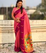 Baby pink color soft silk woven deisgner partywear saree