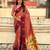 Coral color soft silk woven deisgner partywear saree