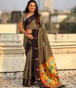 Grey color soft silk woven deisgner partywear saree