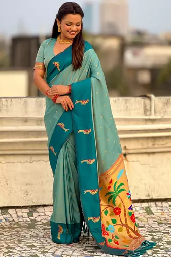 Sky blue color soft silk woven deisgner partywear saree