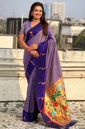 Voilet color soft silk woven deisgner partywear saree