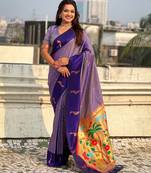 Voilet color soft silk woven deisgner partywear saree