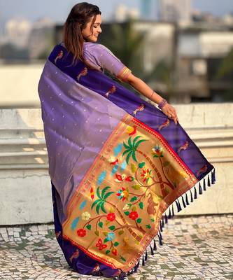 Voilet soft silk blend woven deisgner partywear saree 2