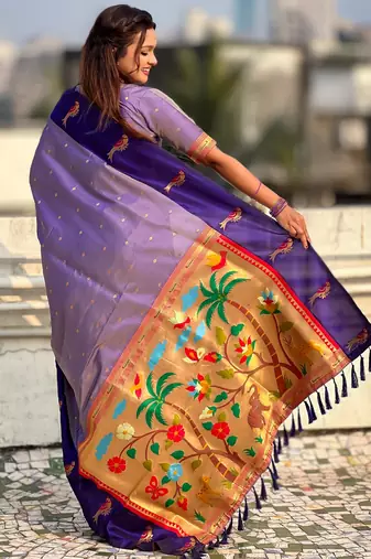 Voilet color soft silk woven deisgner partywear saree