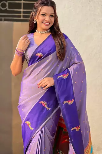 Voilet color soft silk woven deisgner partywear saree