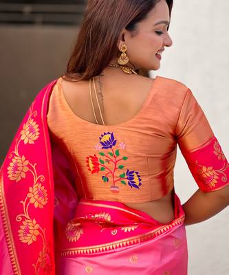 Baby pink woven lotus meenakari graceful ethnic saree 5