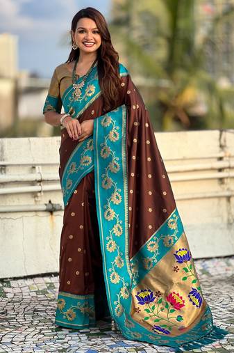 Coffee color beautiful  woven lotus meenakari designer graceful ethnic saree