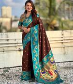 Coffee color beautiful  woven lotus meenakari designer graceful ethnic saree