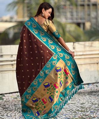 Coffee woven lotus meenakari graceful ethnic saree 2