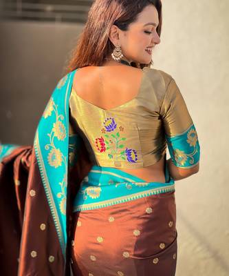 Coffee woven lotus meenakari graceful ethnic saree 5