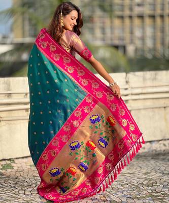 Rama woven lotus meenakari graceful ethnic saree 2