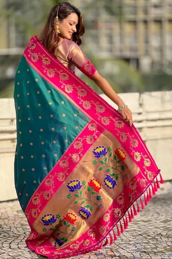 Rama woven lotus meenakari graceful ethnic saree