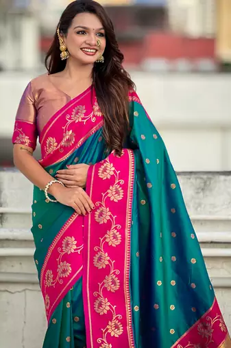 Rama woven lotus meenakari graceful ethnic saree
