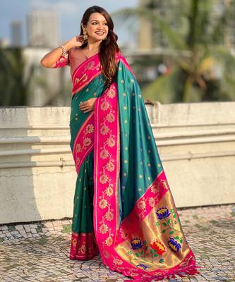 Rama woven lotus meenakari graceful ethnic saree 4