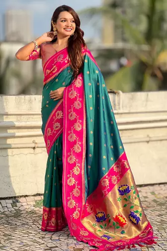 Rama woven lotus meenakari graceful ethnic saree
