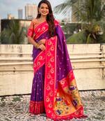 Purple color beautiful  woven lotus meenakari designer graceful ethnic saree