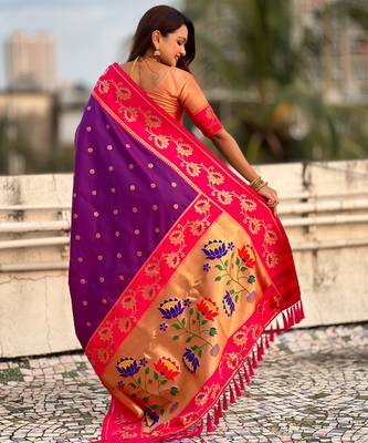 Purple woven lotus meenakari graceful ethnic saree 2