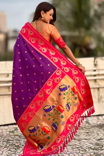 Purple woven lotus meenakari graceful ethnic saree