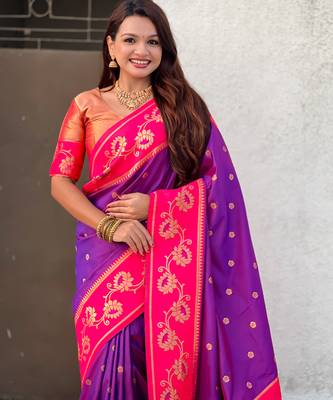 Purple woven lotus meenakari graceful ethnic saree 3