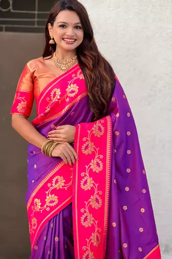 Purple woven lotus meenakari graceful ethnic saree