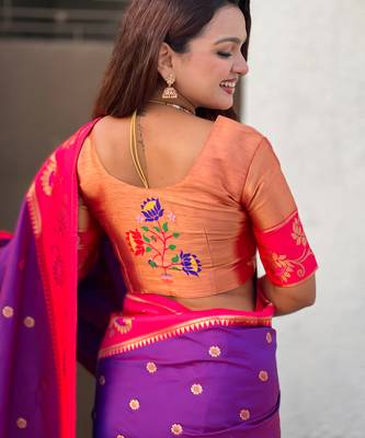 Purple woven lotus meenakari graceful ethnic saree 5