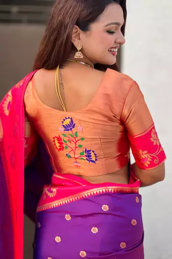 Purple woven lotus meenakari graceful ethnic saree