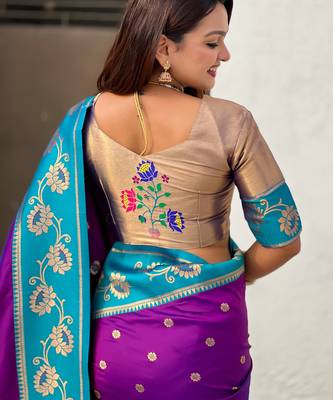 Purple woven lotus meenakari graceful ethnic saree 5