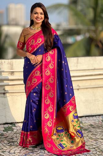Voilet color beautiful  woven lotus meenakari designer graceful ethnic saree