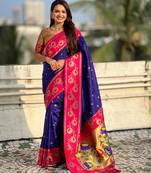 Voilet beautiful woven lotus meenakari designer graceful ethnic saree