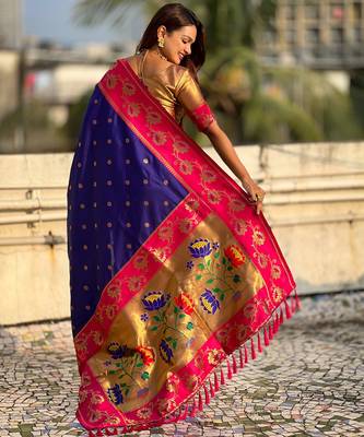 Voilet woven lotus meenakari graceful ethnic saree 2
