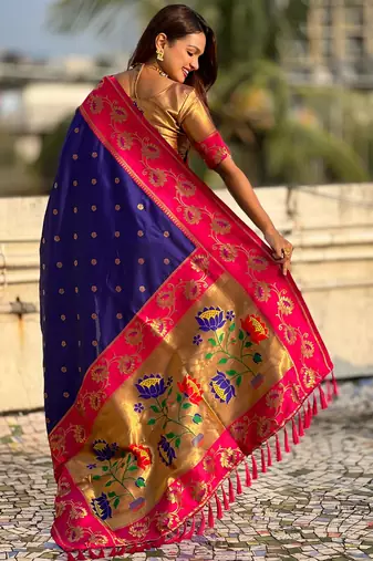 Voilet woven lotus meenakari graceful ethnic saree