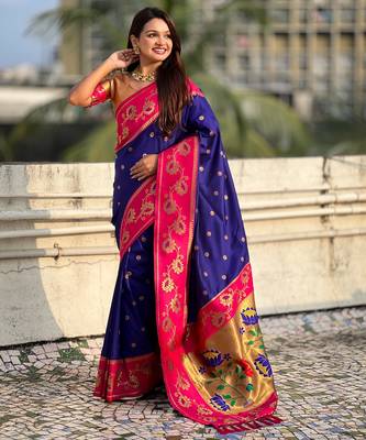 Voilet woven lotus meenakari graceful ethnic saree 4