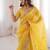 Yellow color gold crunchy silk multy thread embroidery work rich fancy saree