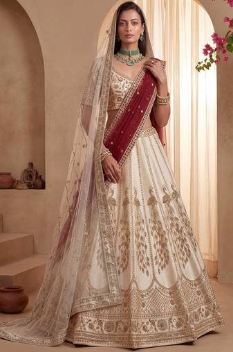 Radiant Off-White Sequins Silk Bridal Lehenga Choli With Double Dupatta