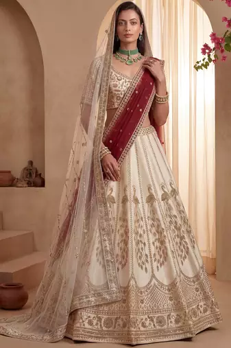 Radiant Off-White Sequins Silk Bridal Lehenga Choli With Double Dupatta