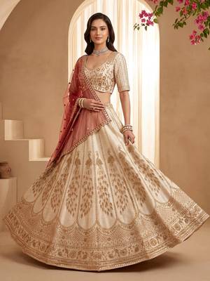 Radiant Off-White Sequins Silk Bridal Lehenga Choli With Double Dupatta 2