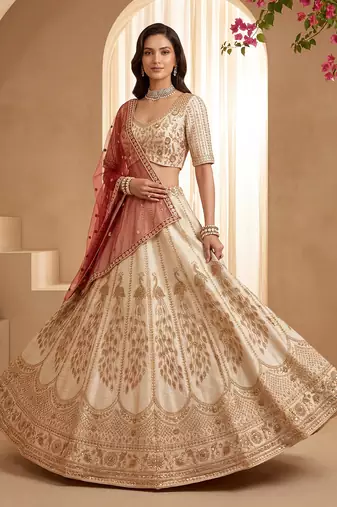 Radiant Off-White Sequins Silk Bridal Lehenga Choli With Double Dupatta