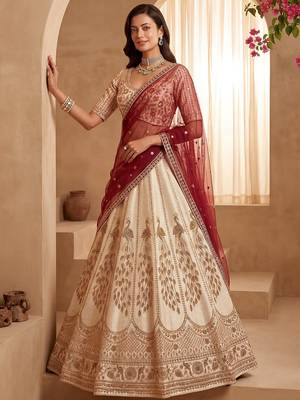 Radiant Off-White Sequins Silk Bridal Lehenga Choli With Double Dupatta 3