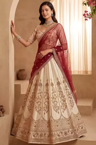 Radiant Off-White Sequins Silk Bridal Lehenga Choli With Double Dupatta