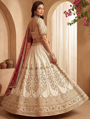 Radiant Off-White Sequins Silk Bridal Lehenga Choli With Double Dupatta 4