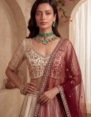 Radiant Off-White Sequins Silk Bridal Lehenga Choli With Double Dupatta 5