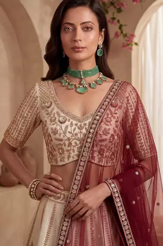Radiant Off-White Sequins Silk Bridal Lehenga Choli With Double Dupatta