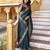 Teal color gold crunchy silk multy thread embroidery work rich fancy saree
