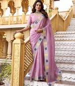 Pink color gold crunchy silk multy thread embroidery work rich fancy saree