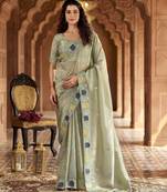 Grey color gold crunchy silk multy thread embroidery work rich fancy saree
