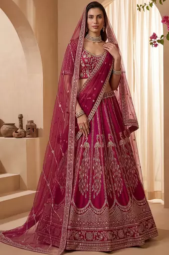 Timeless Pink Dori Work Silk Bridal Lehenga Choli With Double Dupatta