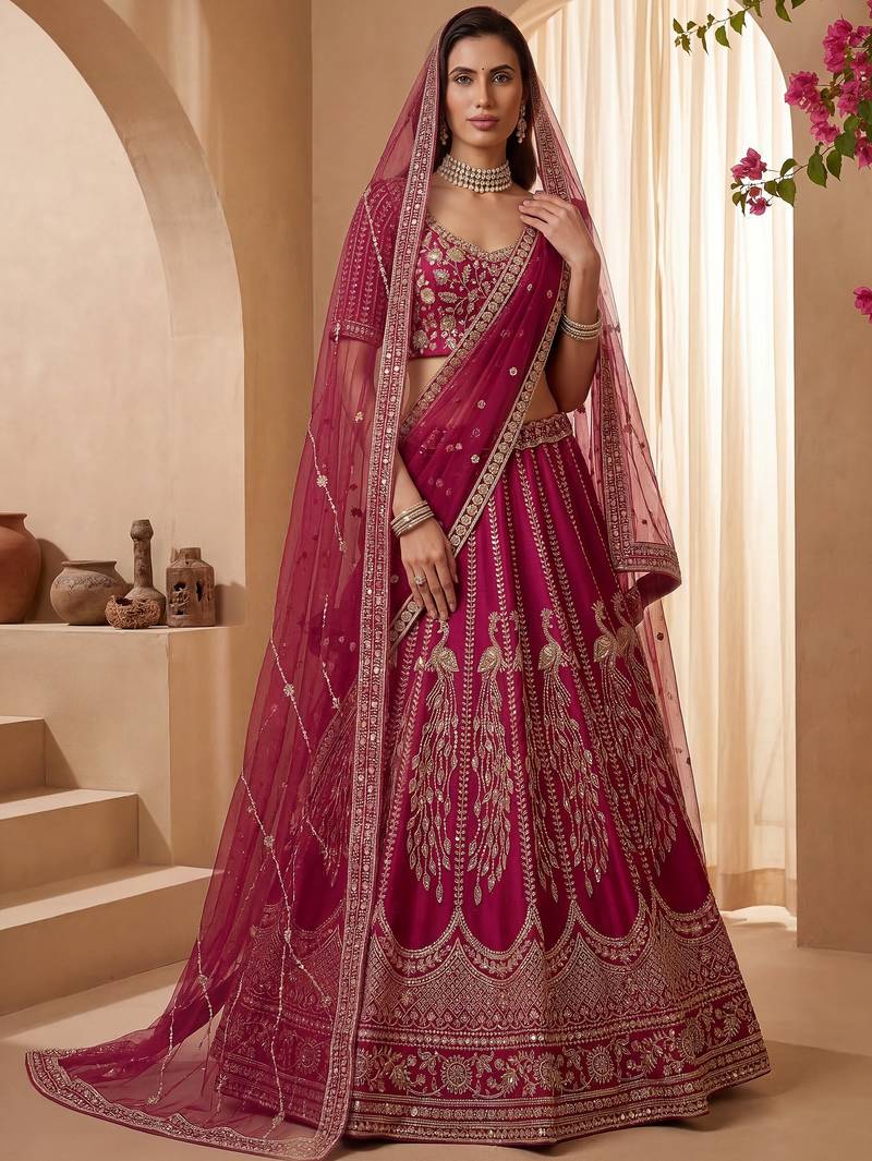 Timeless Pink Dori Work Silk Bridal Lehenga Choli With Double Dupatta