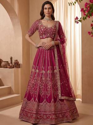 Timeless Pink Dori Work Silk Bridal Lehenga Choli With Double Dupatta 2