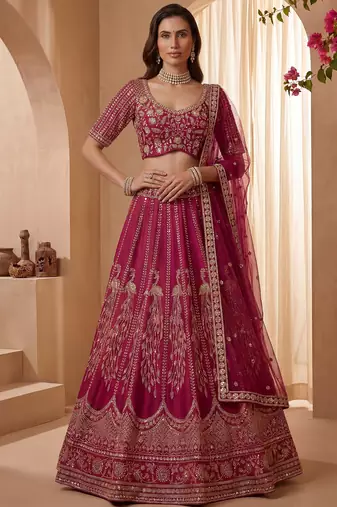 Timeless Pink Dori Work Silk Bridal Lehenga Choli With Double Dupatta